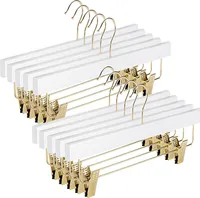 10 Stück Holz Hosenbügel Platzsparender Robust Klemmbügel mit Clips und 360 Grad drehbarer Haken für Hosen, Shorts, Rock, Socken, Weiß