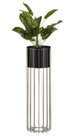 HowHomely Modern Pflanzenständer mit Topf, Blumenhocker aus Metall Schwarz 70 cm Höhe - Blumenständer für das Haus