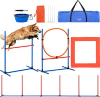VEVOR Hunde-Agility-Trainingsausrüstung, 4-teiliges Set mit verstellbaren hohen Hürden, 6 Slalomstangen, Sprungring, quadratischer Pausenbox, Pfeife, faltbarer Schüssel, Hindernisparcours-Set für Welpen