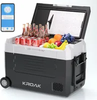 KROAK 45 Liter Kühlbox 12V 24V Tragbarer Mini-Kühlschrank bluetooth Elektrische Gefrierbox Klein Gefrierschrank für Auto Camping mit Rädern und Griff