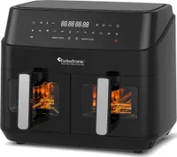 TurboTronic Heißluftfritteuse XXL doppel Airfryer 1600W / 9L (2x 4,5L Kammer) 10 Programme digitale Heißluft Fritteuse ohne Fett Öl Dual Luftfritteuse Air Friteuse Power