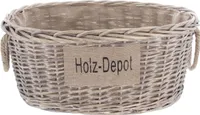 Koš na palivové dřevo z proutí v ošuntělém vzhledu, koš na palivové dřevo, proutěný koš