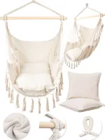 MalTec Hängesessel Gartensessel Brasilianischer Cocoon Stuhl mit Kissen Hängestuhl Indoor & Outdoor Beige Sessel zum Aufhängen