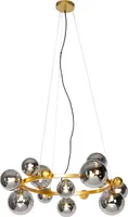 QAZQA - Art Deco Art Deco Hängelampe I Pendellampe I Pendelleuchte Gold I Messing mit Rauchglas 12 Lichter - David I Wohnzimmer I Schlafzimmer - Stahl Rund - LED geeignet G9