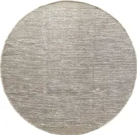 MY-RUG Teppich Roshni, Wollteppich Rund, handgewebt 150x150 cm, grau, Uni Farben, meliert, Wolle, Schlafzimmer, Flur