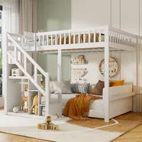 CDGlobal Etagenbett 140x200cm mit Rausfallschutz, Kinderbett Hochbett mit Treppe und Stauraum, Doppelbett Holzbett Stockbett mit Lattenrost, Weiß