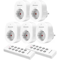 DEWENWILS Funksteckdosen Set mit Fernbedienung, 2 Sender, 5 Empfänger, Innen, 30M Reichweite, Weiß