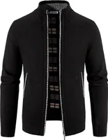 Mofut  Strickjacken für Herren Cardigan Herren  Pullover Strickjacke mit Reissverschluss Stehkragen Winter Schwarz
