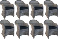 Rattanstuhl Kubu Grau mit schwarzem Kissen – Set mit 8 Stühlen