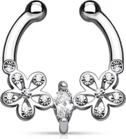 Nasenpiercing Nasenring Fake Piercing Septum Helix Zirkonia Kristalle Blume silber-klar
