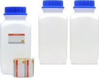3x 2500 ml Weithals-Flaschen mit blauem Deckel, naturfarben, vierkant, G 80