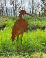 Gartenfigur Reiher stehend H75cm x B45cm + Stäbe Edelrost Gartenstecker Rost Metall Kranich Storch