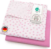 2er Set Spucktücher, 120x120 cm, 100% Baumwolle, weiß / rosa mit Herzen