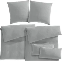 Pure Label Musselin Bettwäsche 6teilig bestehend aus Bettbezug 135 x 200 2er Set + 80x80 Kissenbezug 2er Set + 40x80 Kissenbezug 2er Set in grau