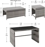 Juskys 2in1 Polyrattan Relax Gartenmöbel Set Jamaika - Tisch, Gartenlounge Sofa - Balkonmöbel Sitzgruppe für Balkon, Garten - Outdoor Lounge grau-meliert