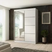 BEAUTYSOFA Šatní skříň s posuvnými dveřmi PACO 150 cm - šatní skříň včetně 2 posuvných dveří šatní skříň se zrcadlem a tyčí na šaty, barva: bílá