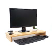 Monitorerhöhung HWC-E85, Monitorständer Tischorganizer Bildschirmerhöhung, Bambus 9x65x31cm