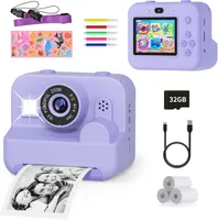 Sofortbildkamera, Kinderkamera, Kompaktkamera, 1080P HD Sofortdruck von Fotos, 2,4 Zoll Bildschirm, 32GB SD Karte, 3 Rollen Druckpapier