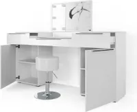Vicco Schminktisch Lilli, 190 cm mit LED Beleuchtung und Hocker, Weiß Hochglanz