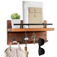 Schlüsselbrett Wandmontierter Schlüsselhalter aus Holz, Mit Lagerregal Mit vier Haken, für Eingang, Mudroom, Flur, Schlafzimmer, Holzfarbe