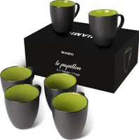 MIAMIO - 6 x 350 ml Kaffeetassen Set Außen Schwarz Innen Farbig (Grün)