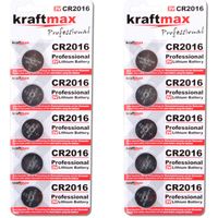 Kraftmax 10er Pack CR2016 Lithium Hochleistungs- Batterie / 3V Knopfzelle für professionelle Anwendungen - Neuste Generation