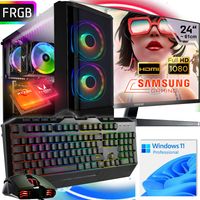 KRAFTPC Gaming PC Komplett-Set AMD Ryzen5 5600G - AMD Radeon VEGA Grafik - 500GB M.2 NVMe SSD - 1000GB HDD - 16GB DDR4 - Windows 11 - WLAN - Samsung 24" TFT - Tastatur/Maus - Gamer PC Desktop PC Gaming Computer