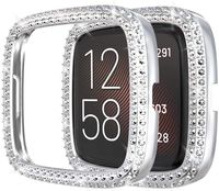 Kompatibel mit Fitbit Versa 2 Hülle, Strass Glitzer Harter PC Schutzhülle Stoßfest Kratzfest Bling Diamant Bumper Case für Fitbit Versa 2 - Silber