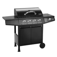 TAINO BBQ Gasgrill BASIC 4+1 Grillwagen 4 Edelstahl-Brenner + Seitenkocher Schwarz mit Deckel und Ablage