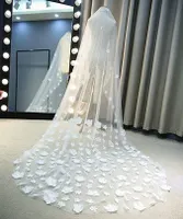 Brautschleier Hochzeit mit Kamm 3 Meter lang Soft Tüll Blumen Deko Kathedrale Schleier mit Langer Schnitt Kante Einlagiger Braut Haarschleier Kapelle Fußboden Schleier Feinhülle zum Brautkleid
