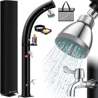 KESSER® Solar Gartendusche Solardusche Bogen mit Metall-Duschablage Schutzhaube & Tasche | warmes Wasser max. 60°C Pooldusche Camping | Regenduschkopf & Wasserhahn | Gartenschlauch-Anschluss