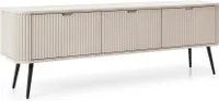 DomoHome "ZOVA" RTV-Schrank, TV-Lowboard Mit Geriffelten Fronten, Metallfüßen, 3 Türen, Moderner Fernsehschrank Für Wohnzimmer, Metallfüße Schwarz, 168/57/39 cm Farbe: Cashmere Beige