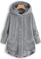 ASKSA Damen Plüschjacke Plüsch Cardigan Dicke Warm Sweatshirt Teddy Jacke Lang Kuschelpullover, Grau, M