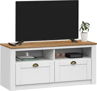 TV Lowboard BOLTON aus massiver Kiefer in weiß/braun, TV Bank mit 2 Schubladen, praktische TV Kommode mit Muschelgriffen, TV Möbel im Landhausstil