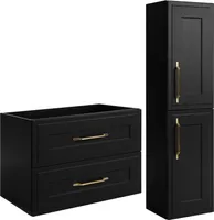 RODAN | Badezimmermöbel Set - 80 cm & 136 cm - Schwarz Matt - Elegantes Design - Elegantes Badezimmer Set - Badeschranke - CLASSIC