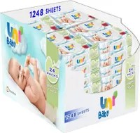 UNI BABY Feuchttücher Baby 1248 Tücher (24 x 52), Für 0-6 Monate 100% Natürliche  getestete Babytücher, Getestete Baby Feuchttücher Sens