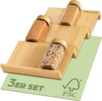 Praknu Gewürzregal für Schublade aus em Holz - Für 12 Gewürzgläser (19x13x3cm) - Mit Antirutschmatte - 3 Stufen - Gewürz Organizer