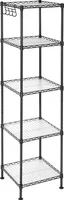 Rootz Badezimmerregal – Lagerregal – Regal – 4/5 Ebenen – Stahl – Schwarz – Haken – 30 x 30 x 123,5 cm