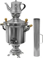 Edelstahl Holzkohle Samowar 5 Liter mit 0,9 Liter Teekanne + Schornstein , Holzkohlesamowar, Samawar, russische und türkische Tradition. Tee kochen am Grillplatz, Wasserkocher mit Kohle, Teekocher
