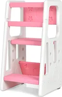 GOPLUS 2 in 1 Baby Lernturm, Küchenhelfer mit 3 Verstellbaren Höhen, Anti-Rutsch-Stufe, Rausfallschutz & Sitzfläche