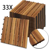 Hengda Holzfliesen 33-er Kachel Set ,3m2, geeignet als Terrassenfliesen und Balkonfliesen, aus Akazien Holz , 30x30 cm, für Garten Terrasse Balkon