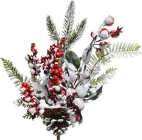 Tannenzweige künstlich 30cm mit roten Beeren und Schnee