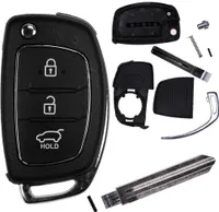 Auto Klapp Schlüssel Funk Fernbedienung 1x Gehäuse 3 Tasten + 2X Rohling kompatibel mit Hyundai i20 i30 ix35 i40 Santa Fe Tucson