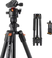 K&F CONCEPT Přenosný stativ pro fotoaparáty, 162 cm, hliníková slitina, nosnost 8 kg, cestovní stativ pro fotografování, s držákem na mobilní telefon, brašna pro přenášení digitálních zrcadlovek, smartphonů