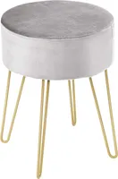 Samthocker Sitzhocker rund, Schminkhocker mit stabilen goldenen Metallfüssen, Fusshocker Samtstuhl Gepolsterter Hocker für Wohnzimmer & Schlafzimmer (Hellgrau)
