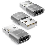 deleyCON USB C auf USB Adapter [3 Stück] USB C Buchse auf USB A Stecker - für PC Computer Laptop Notebook Aluminium Silber