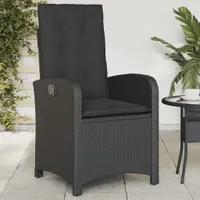 vidaXL Zahradní židle nastavitelná s polštářem Black Poly Rattan