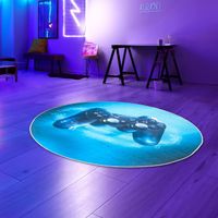 Gaming Teppich mit Joystick und blauem Neon-Strahl Größe - 80 cm Rund