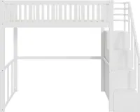 Hochbett 90x200cm Kinderbett（Ohne Matratze）Weiß Kiefernholz Jugendbett Massivholzbett Mit Sicherheitsgeländer und Aufbewahrungsleiter