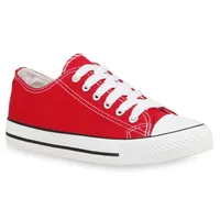Mytrendshoe Damen Sneakers Kult Sportschuhe Freizeit Schnürer 74639, Farbe: Rot, Größe: 37